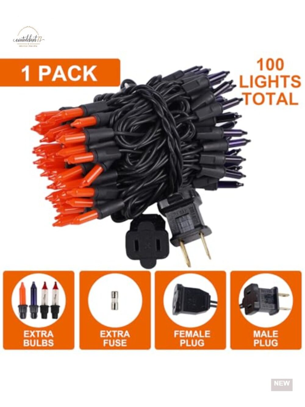 Incandescent Mini String Lights Halloween Decor Connectable Outdoor 100 Count - Picture 4 of 5